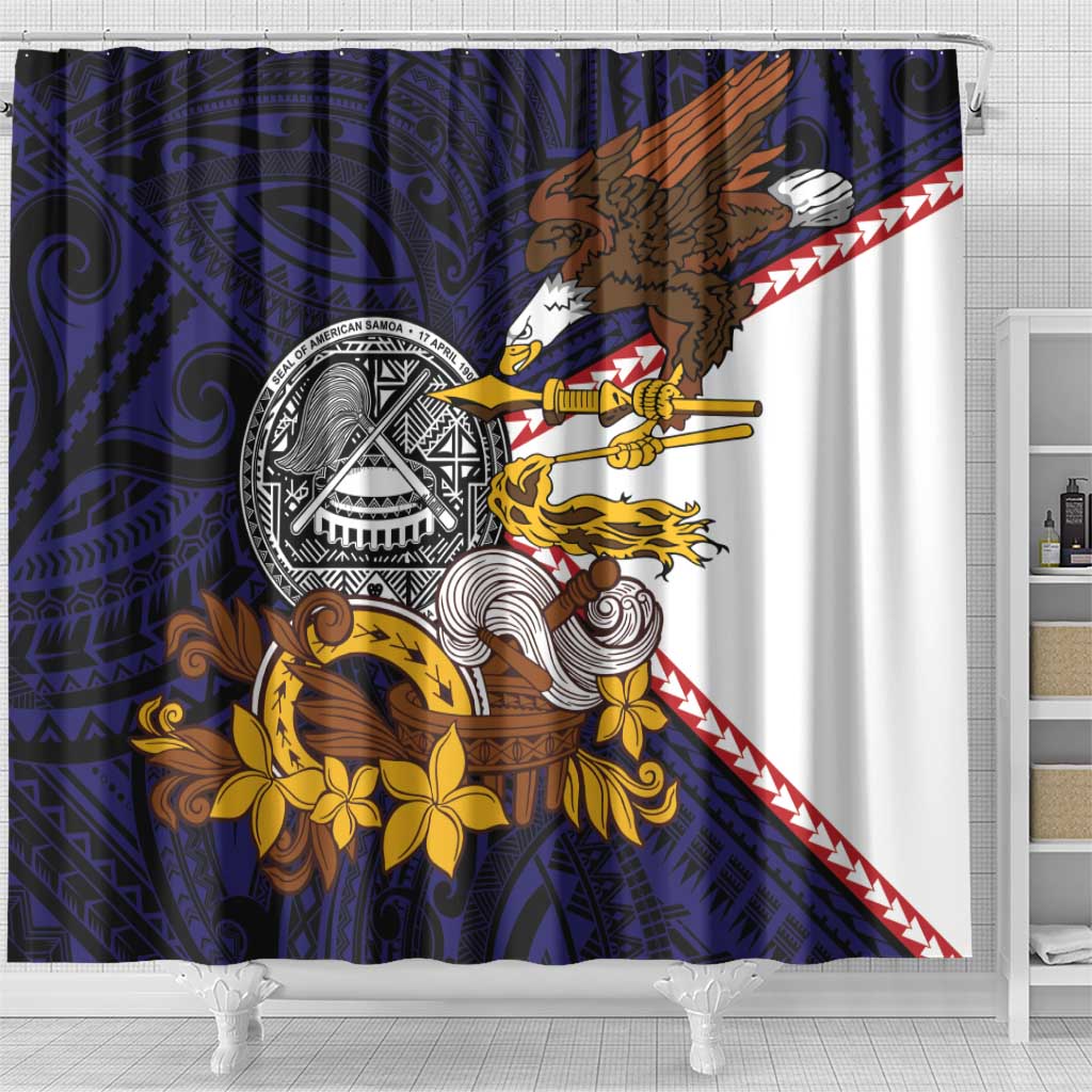 American Samoa Eagle Kava Bowl Shower Curtain Plumeria Polynesian Pattern