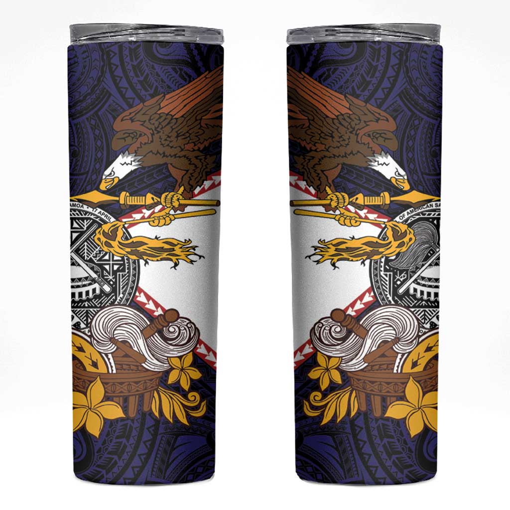 American Samoa Eagle Kava Bowl Skinny Tumbler Plumeria Polynesian Pattern