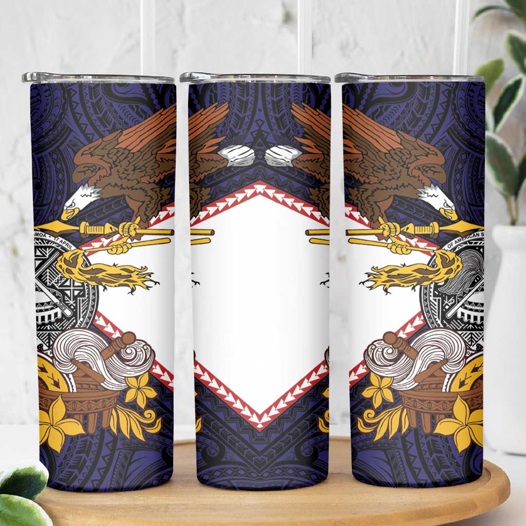 American Samoa Eagle Kava Bowl Skinny Tumbler Plumeria Polynesian Pattern