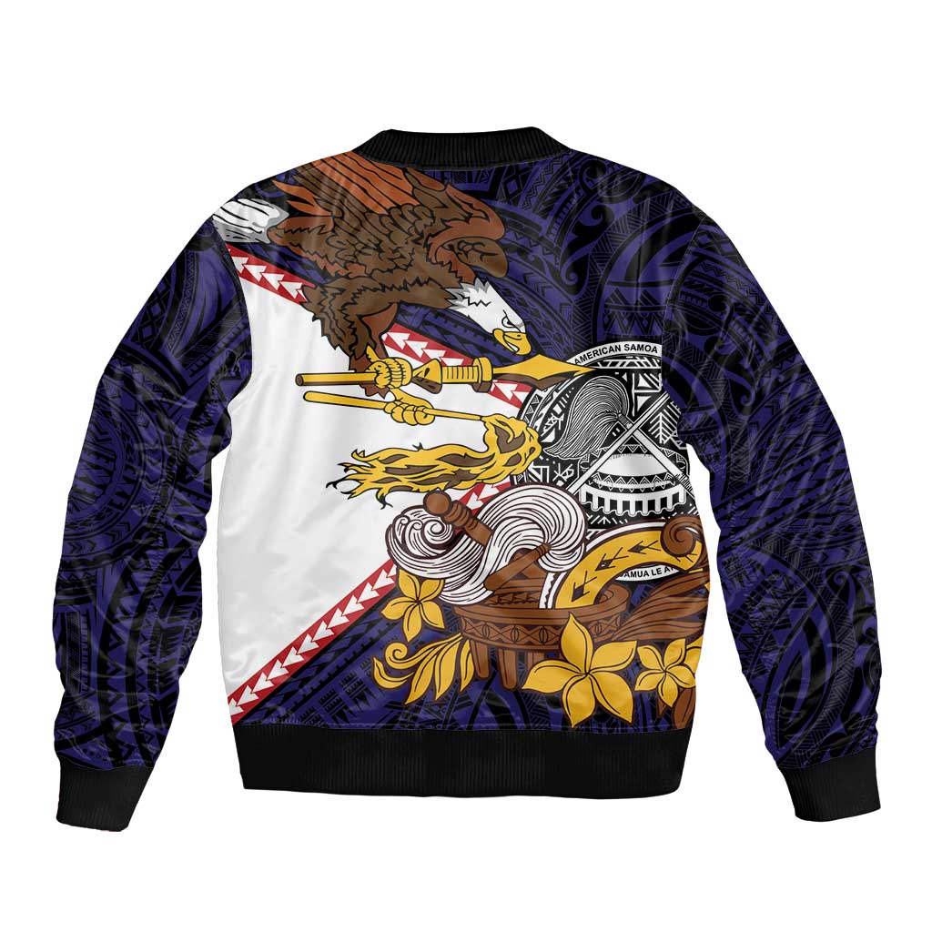 American Samoa Eagle Kava Bowl Sleeve Zip Bomber Jacket Plumeria Polynesian Pattern LT01 - Polynesian Pride
