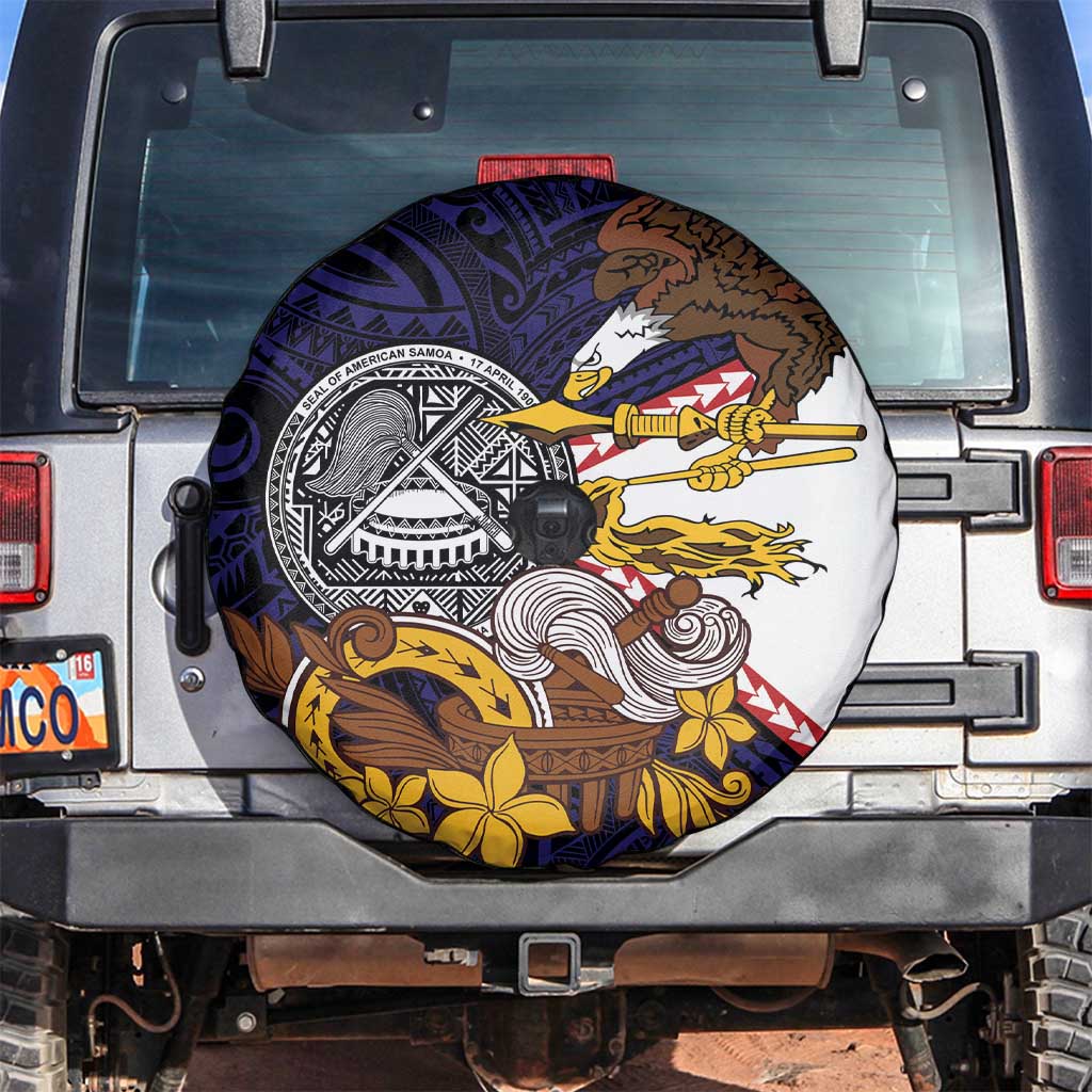 American Samoa Eagle Kava Bowl Spare Tire Cover Plumeria Polynesian Pattern LT01 Black - Polynesian Pride