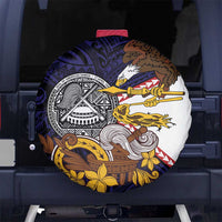American Samoa Eagle Kava Bowl Spare Tire Cover Plumeria Polynesian Pattern