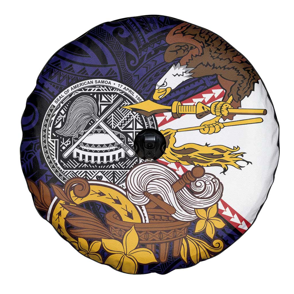 American Samoa Eagle Kava Bowl Spare Tire Cover Plumeria Polynesian Pattern