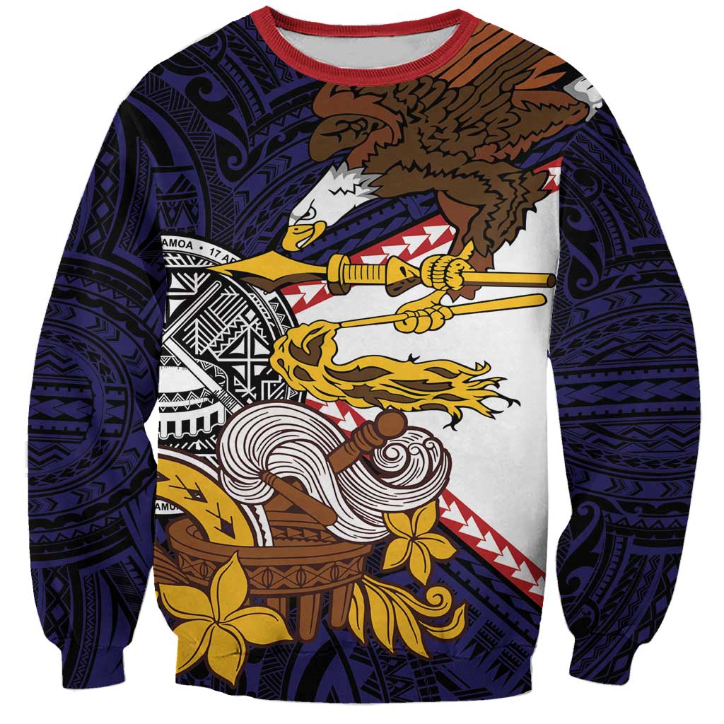 American Samoa Eagle Kava Bowl Sweatshirt Plumeria Polynesian Pattern LT01 Unisex Black - Polynesian Pride