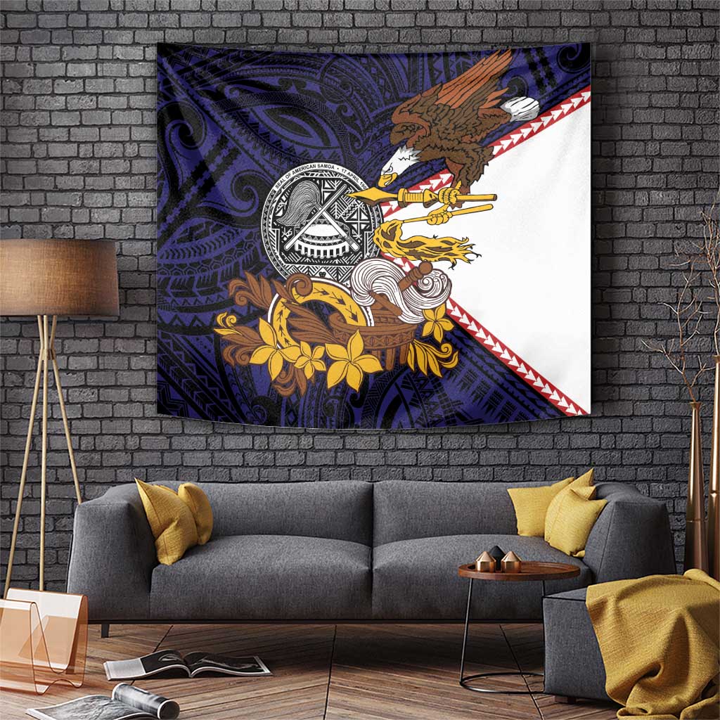 American Samoa Eagle Kava Bowl Tapestry Plumeria Polynesian Pattern LT01 Black - Polynesian Pride