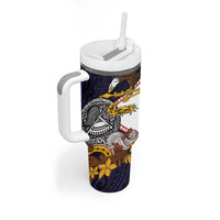 American Samoa Eagle Kava Bowl Tumbler With Handle Plumeria Polynesian Pattern