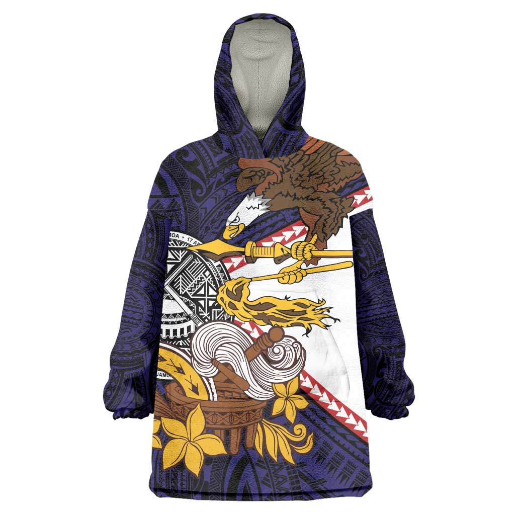 American Samoa Eagle Kava Bowl Wearable Blanket Hoodie Plumeria Polynesian Pattern LT01 One Size Black - Polynesian Pride