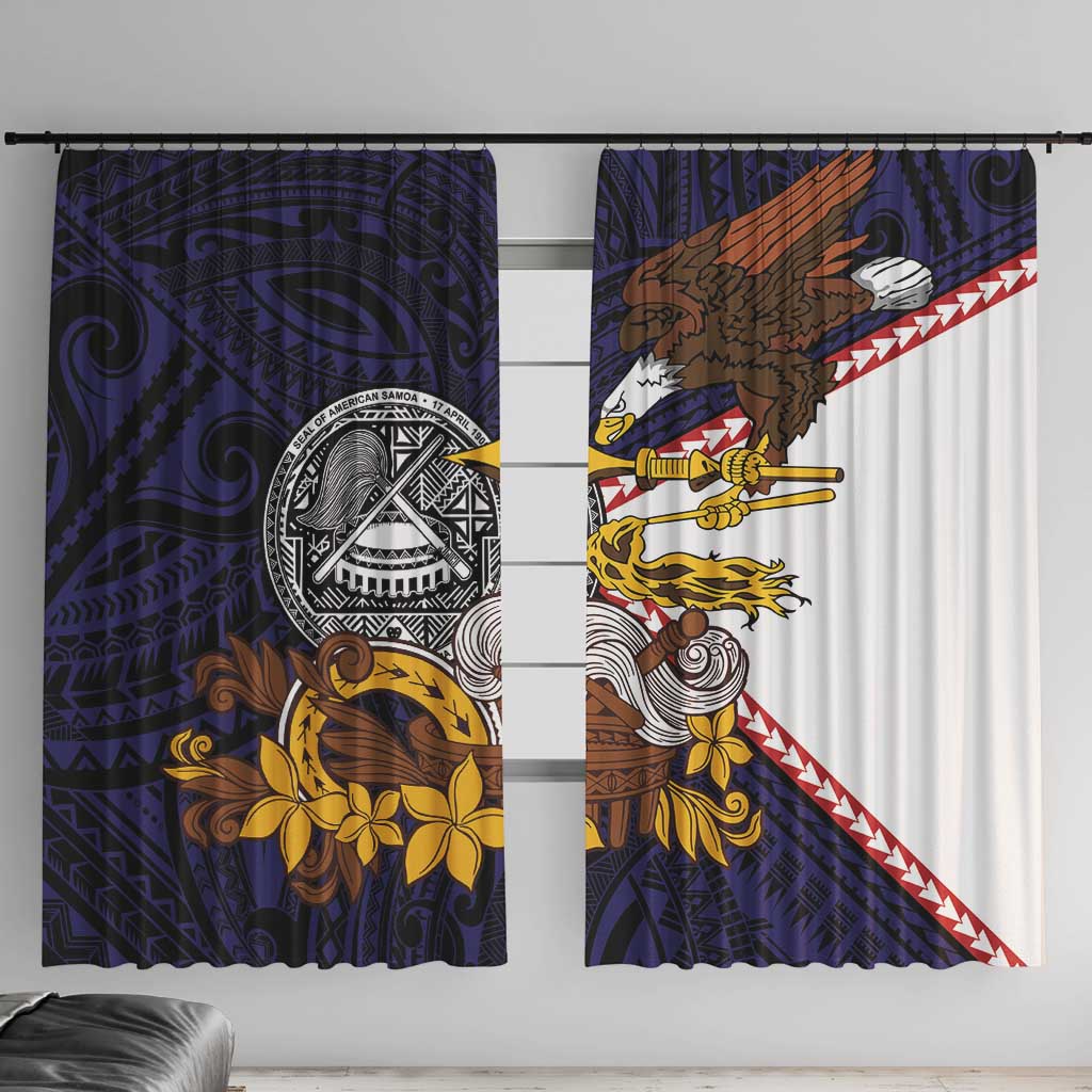 American Samoa Eagle Kava Bowl Window Curtain Plumeria Polynesian Pattern LT01 With Hooks Black - Polynesian Pride