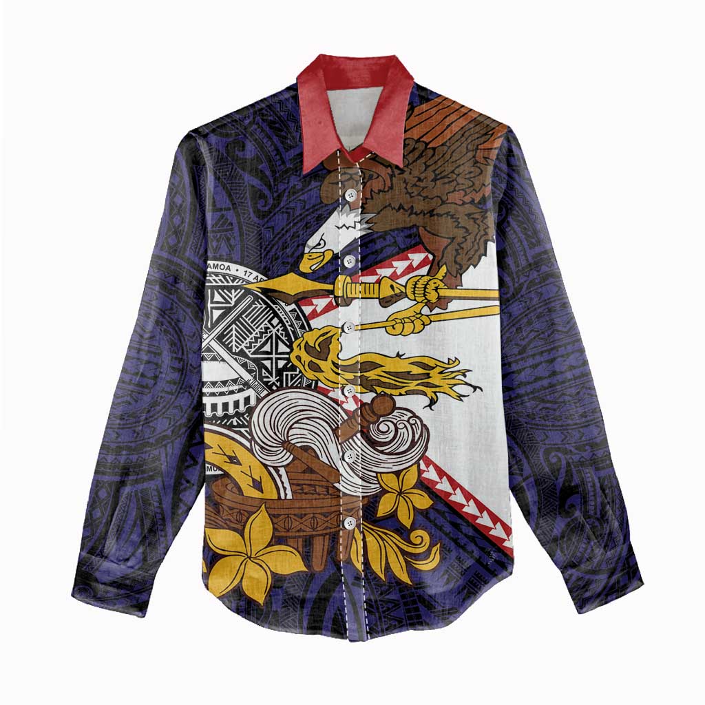 American Samoa Eagle Kava Bowl Women Casual Shirt Plumeria Polynesian Pattern