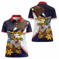 American Samoa Eagle Kava Bowl Women Polo Shirt Plumeria Polynesian Pattern