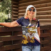 American Samoa Eagle Kava Bowl Women Polo Shirt Plumeria Polynesian Pattern