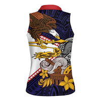 American Samoa Eagle Kava Bowl Women Sleeveless Polo Shirt Plumeria Polynesian Pattern