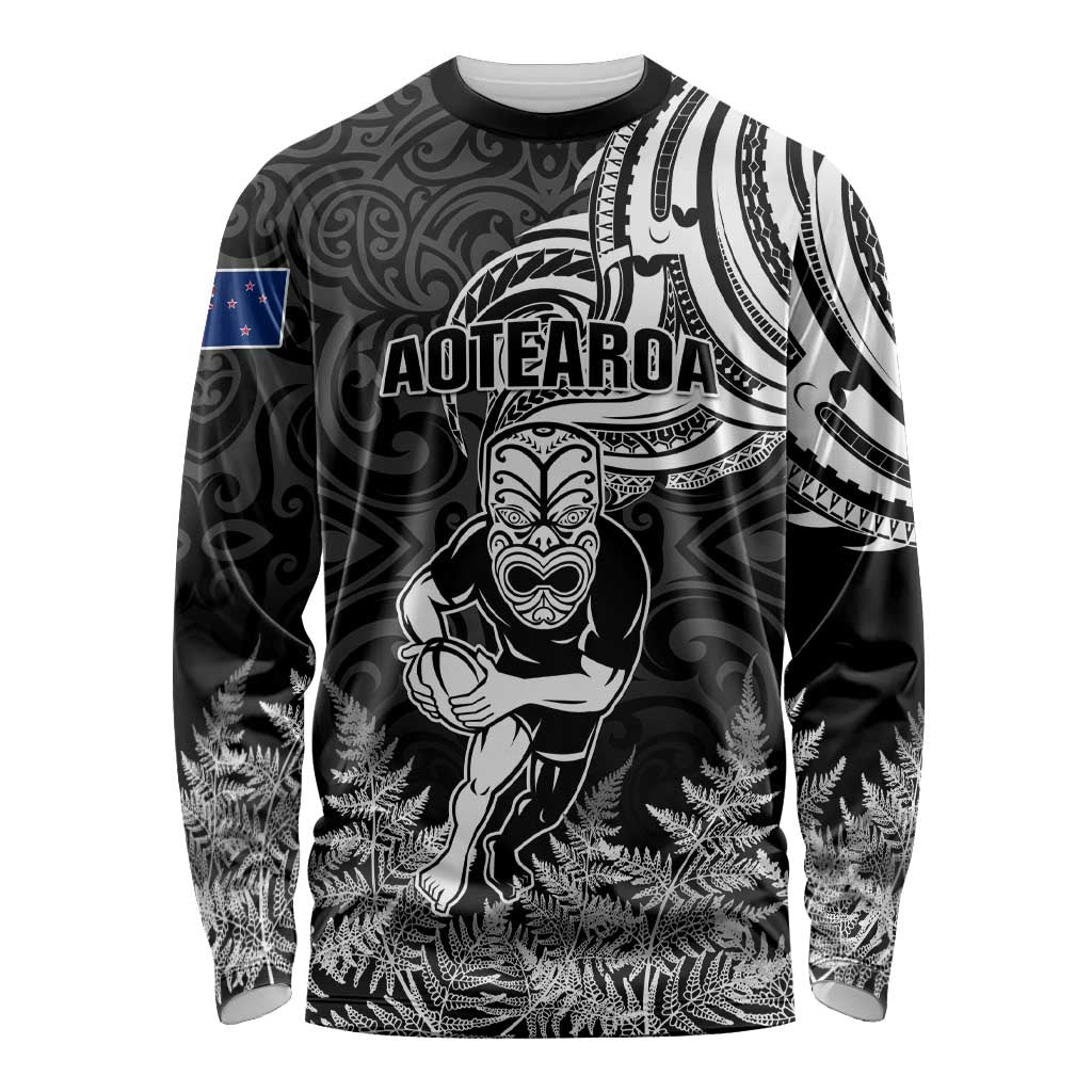 New Zealand Silver Fern Rugby Long Sleeve Shirt Maori Tiki Player With Ta Moko Tribal LT01