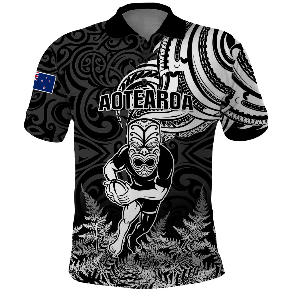 New Zealand Silver Fern Rugby Polo Shirt Maori Tiki Player With Ta Moko Tribal LT01 Black - Polynesian Pride