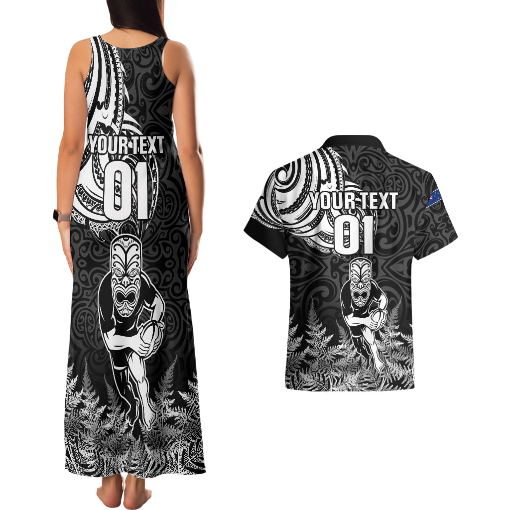 Custom New Zealand Silver Fern Rugby Couples Matching Tank Maxi Dress and Hawaiian Shirt Maori Tiki Player With Ta Moko Tribal LT01 - Polynesian Pride