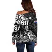 Custom New Zealand Silver Fern Rugby Off Shoulder Sweater Maori Tiki Player With Ta Moko Tribal LT01 - Polynesian Pride