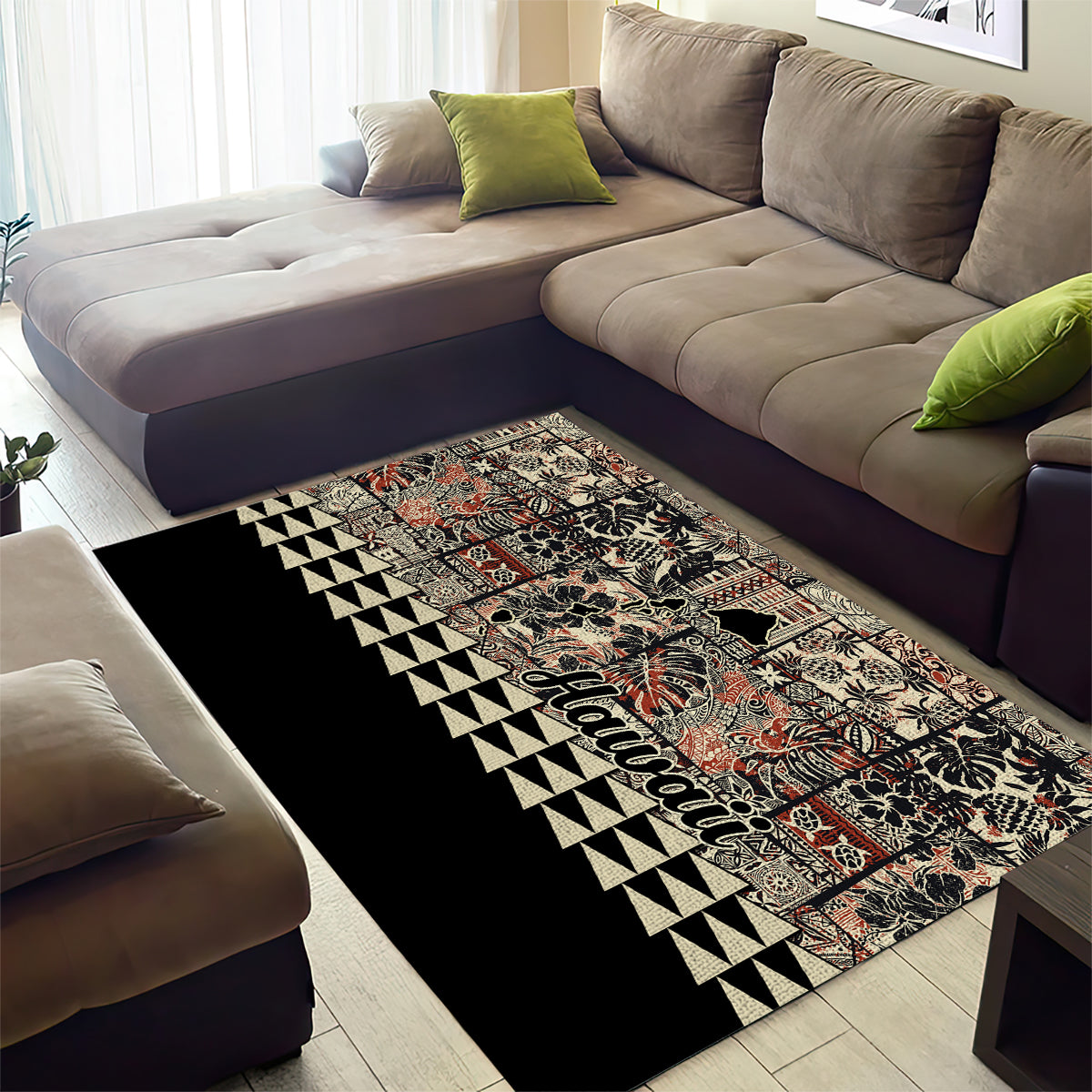 Hawaiian Quilt Area Rug Hibiscus Kakau Vintage Style LT01 - Polynesian Pride