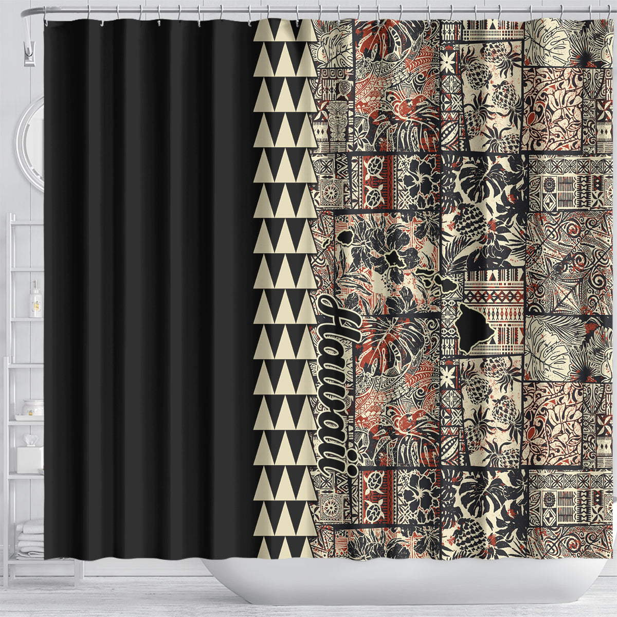 Hawaiian Quilt Shower Curtain Hibiscus Kakau Vintage Style LT01 - Polynesian Pride