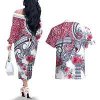 Hawaii Kakau Mix Paisley Pattern Couples Matching Off The Shoulder Long Sleeve Dress and Hawaiian Shirt Polynesian Tropical Unique Style LT01 - Polynesian Pride
