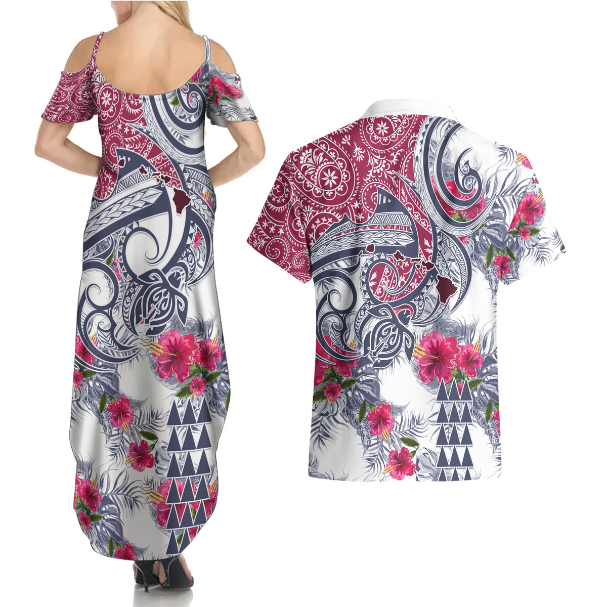Hawaii Kakau Mix Paisley Pattern Couples Matching Summer Maxi Dress and Hawaiian Shirt Polynesian Tropical Unique Style LT01 - Polynesian Pride