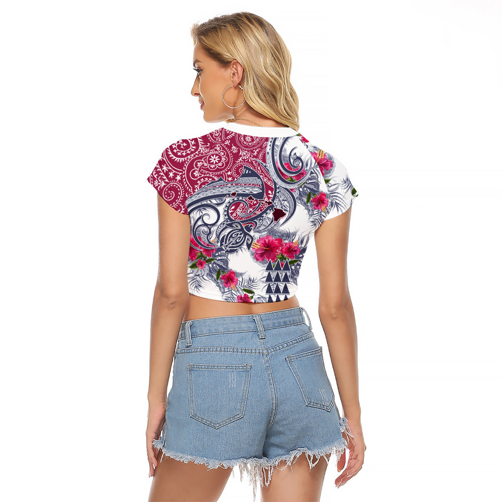 Hawaii Kakau Mix Paisley Pattern Raglan Cropped T Shirt Polynesian Tropical Unique Style LT01 - Polynesian Pride