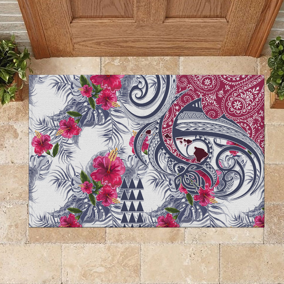 Hawaii Kakau Mix Paisley Pattern Rubber Doormat Polynesian Tropical Unique Style LT01 - Polynesian Pride