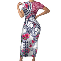 Hawaii Kakau Mix Paisley Pattern Short Sleeve Bodycon Dress Polynesian Tropical Unique Style LT01 Long Dress White - Polynesian Pride