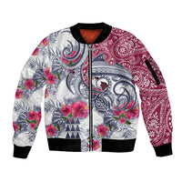Hawaii Kakau Mix Paisley Pattern Sleeve Zip Bomber Jacket Polynesian Tropical Unique Style LT01 Unisex White - Polynesian Pride