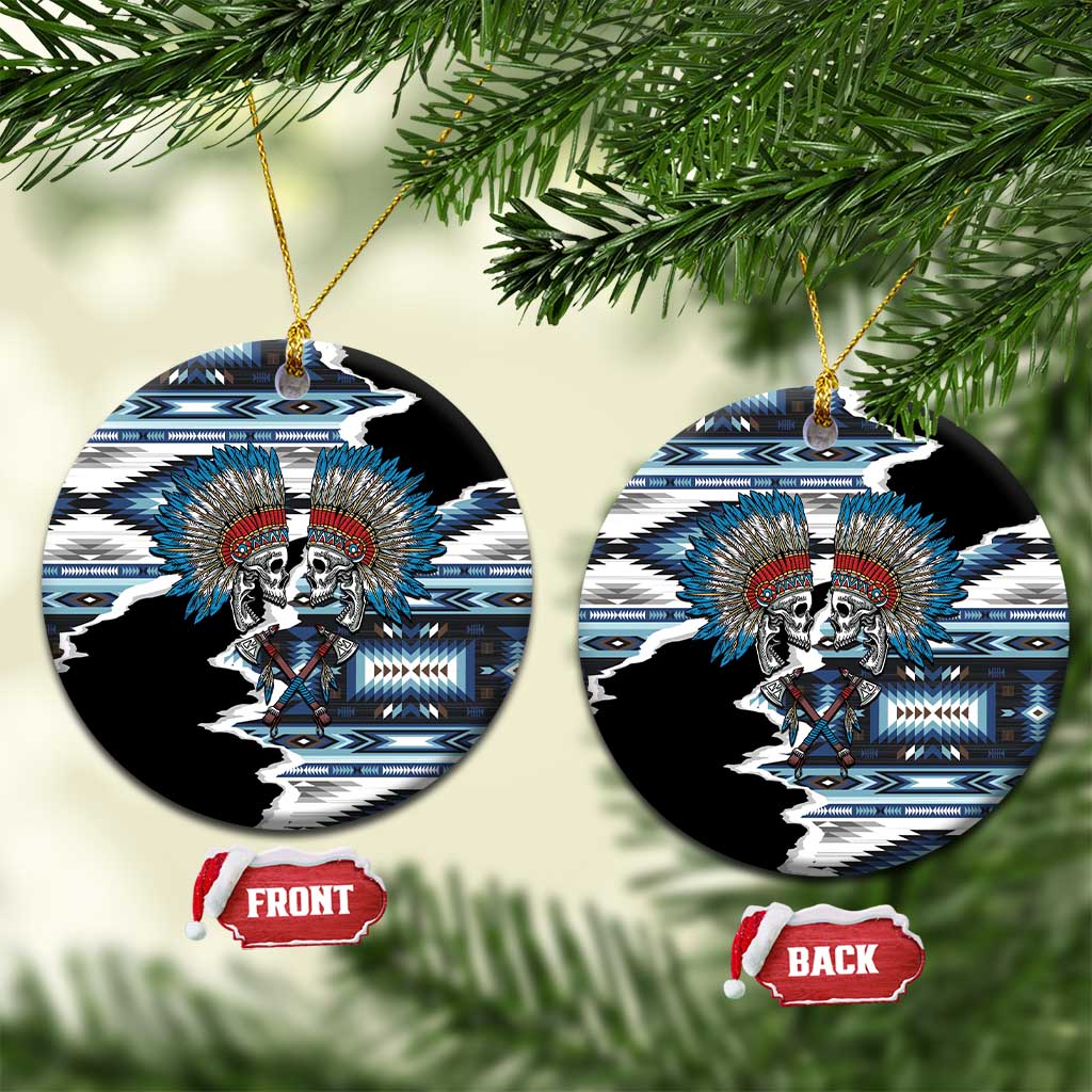 Native American Chief Skull With Axe Ceramic Ornament - Polynesian Pride