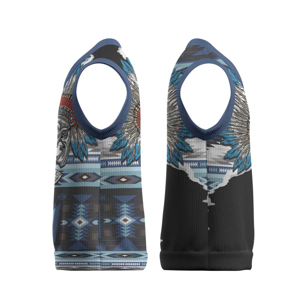 Native American Chief Skull With Axe Christmas Knitted V-Neck Vest - Polynesian Pride