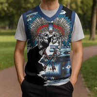 Native American Chief Skull With Axe Christmas Knitted V-Neck Vest - Polynesian Pride