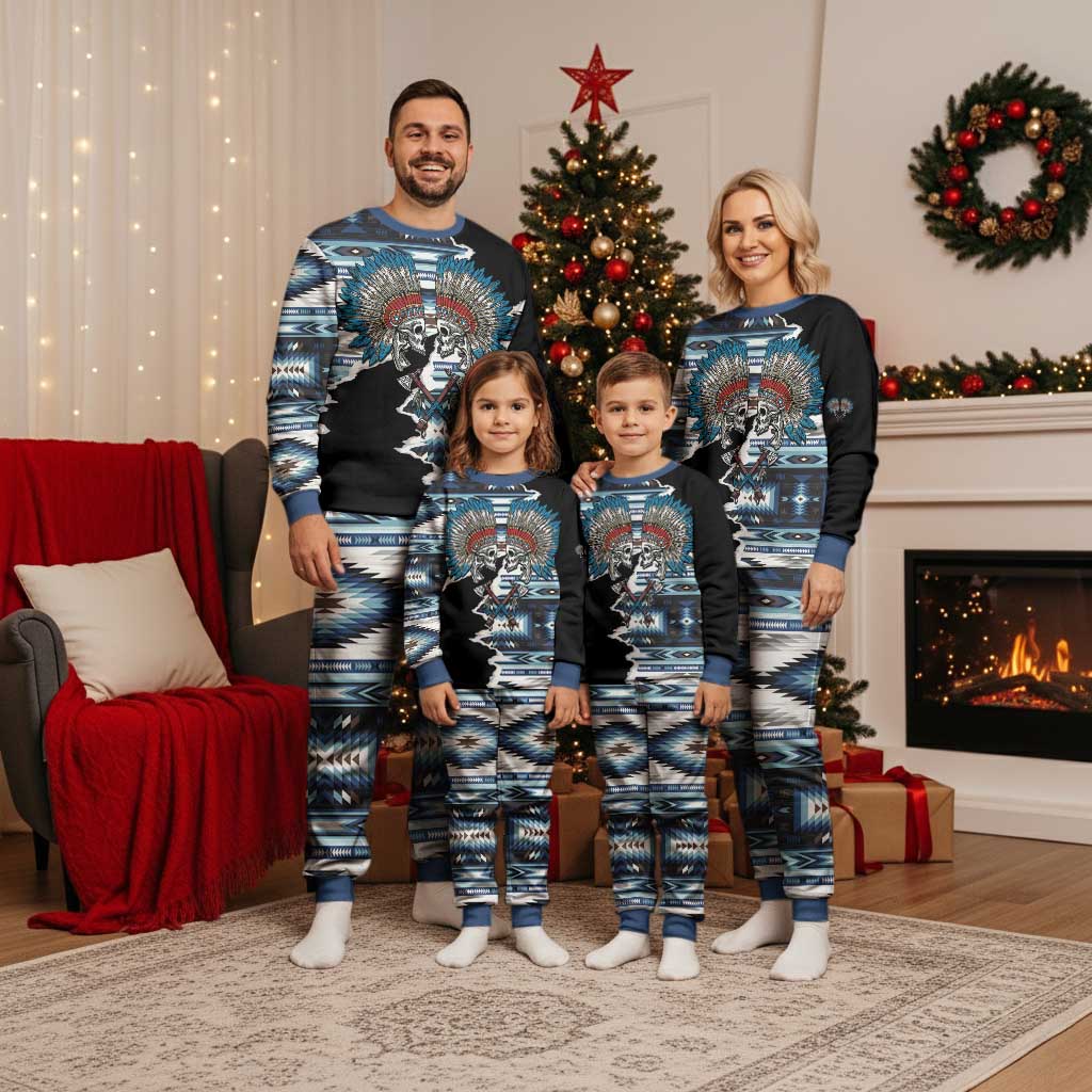 Native American Chief Skull With Axe Christmas Pajama Set - Polynesian Pride