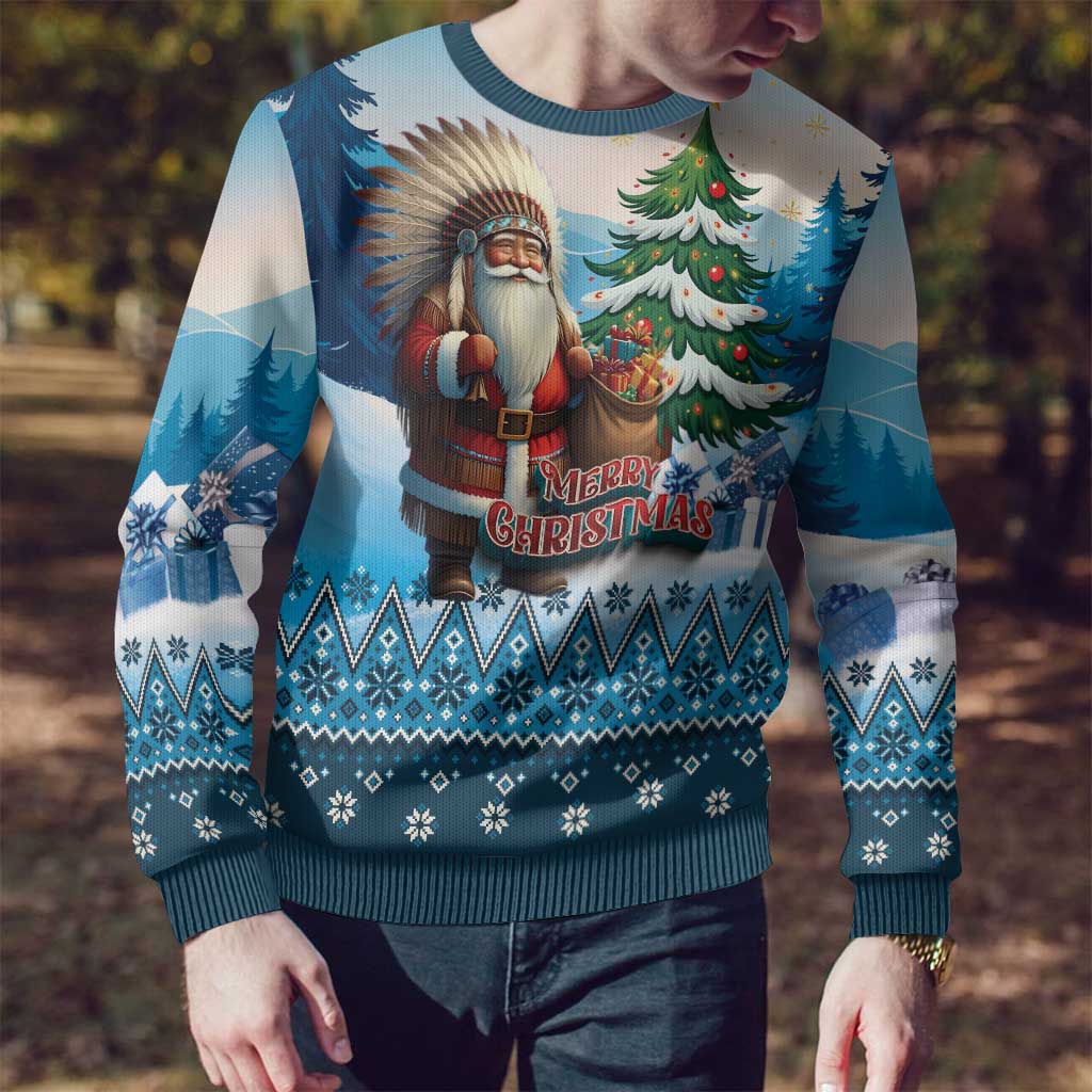 Personalized Native American Santa Claus Ugly Christmas Sweater Merry Christmas 2025 - Polynesian Pride