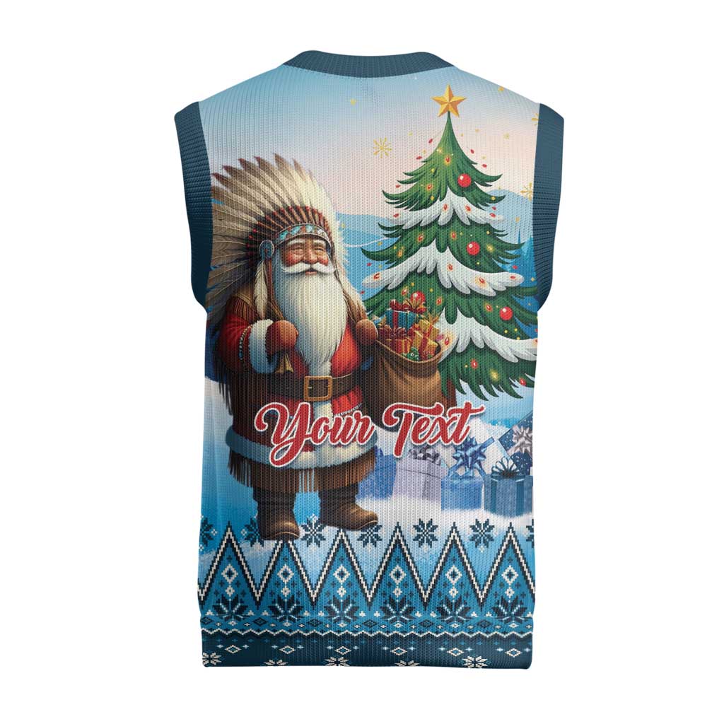 Personalized Native American Santa Claus Christmas Knitted V-Neck Vest Merry Christmas 2025 - Polynesian Pride