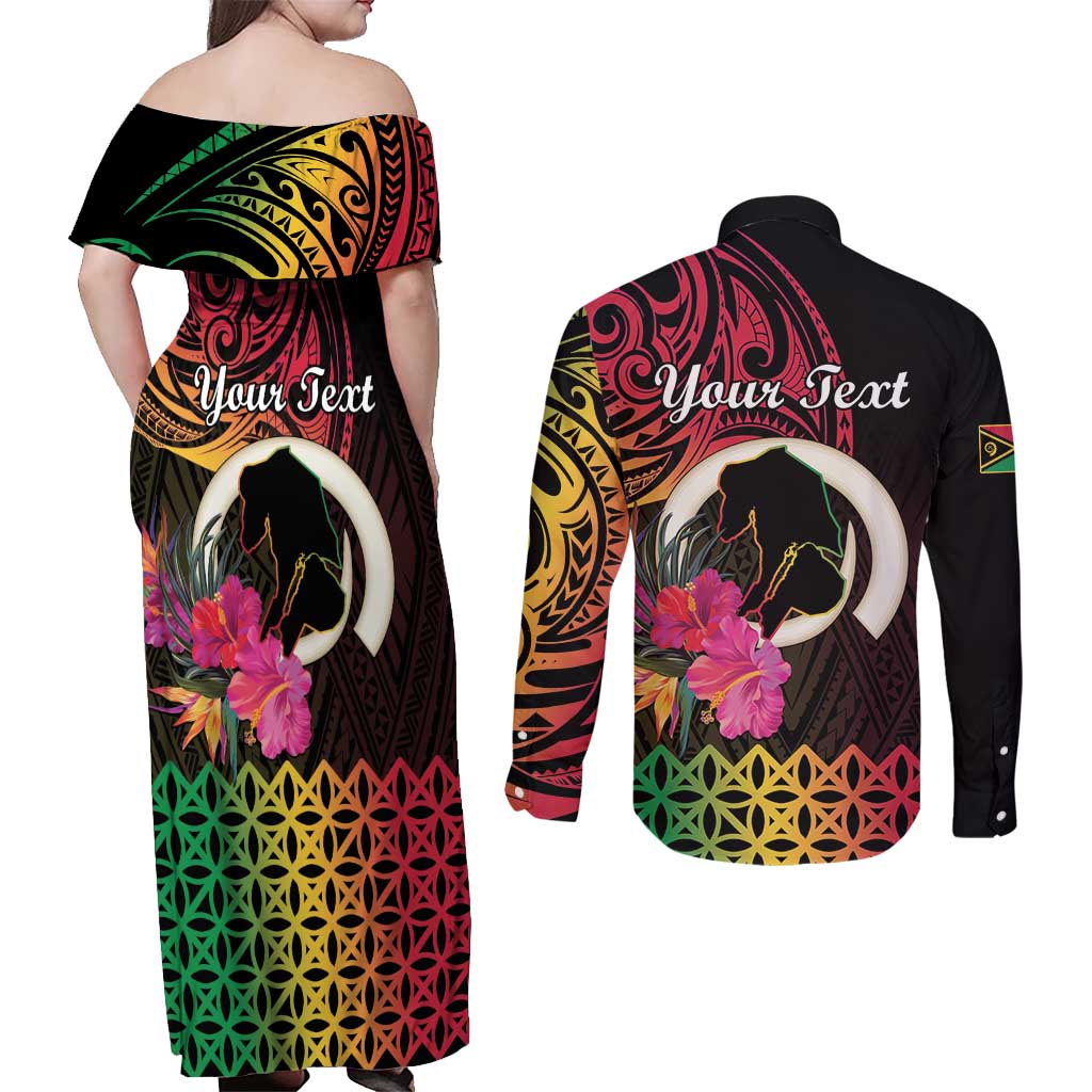 Personalised Vanuatu Port Vila Stay Strong Couples Matching Off Shoulder Maxi Dress and Long Sleeve Button Shirt Long God Yumi Stanap