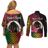 Personalised Vanuatu Port Vila Stay Strong Couples Matching Off Shoulder Short Dress and Long Sleeve Button Shirt Long God Yumi Stanap