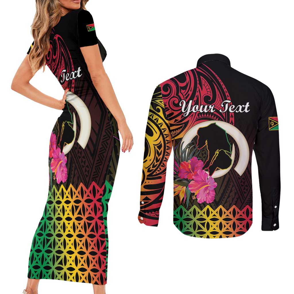 Personalised Vanuatu Port Vila Stay Strong Couples Matching Short Sleeve Bodycon Dress and Long Sleeve Button Shirt Long God Yumi Stanap