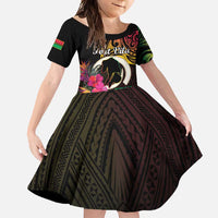 Personalised Vanuatu Port Vila Stay Strong Family Matching Tank Maxi Dress and Hawaiian Shirt Long God Yumi Stanap LT01 Daughter's Dress Black - Polynesian Pride