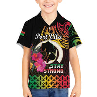 Personalised Vanuatu Port Vila Stay Strong Family Matching Tank Maxi Dress and Hawaiian Shirt Long God Yumi Stanap LT01 Son's Shirt Black - Polynesian Pride