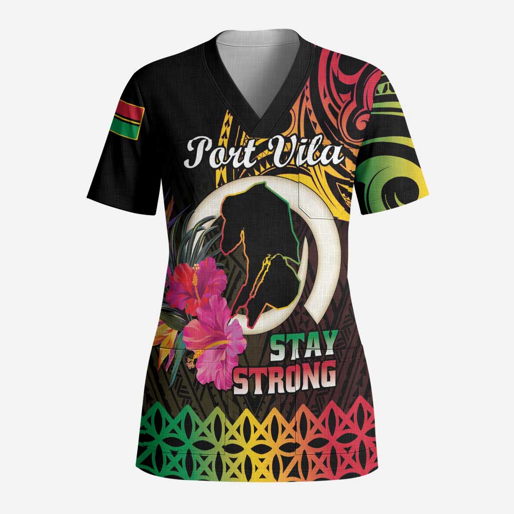 Personalised Vanuatu Port Vila Stay Strong Scrub Top Long God Yumi Stanap - Polynesian Pride