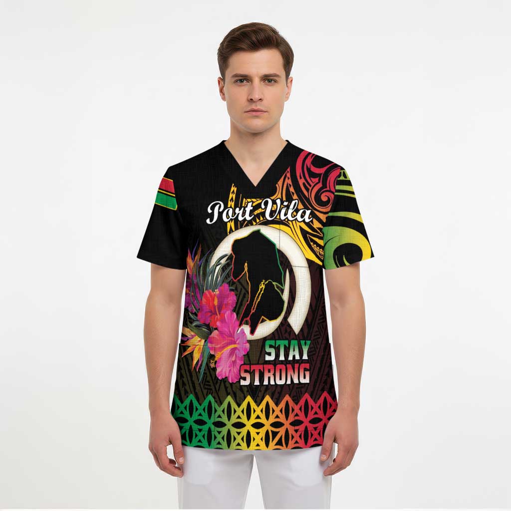 Personalised Vanuatu Port Vila Stay Strong Scrub Top Long God Yumi Stanap - Polynesian Pride