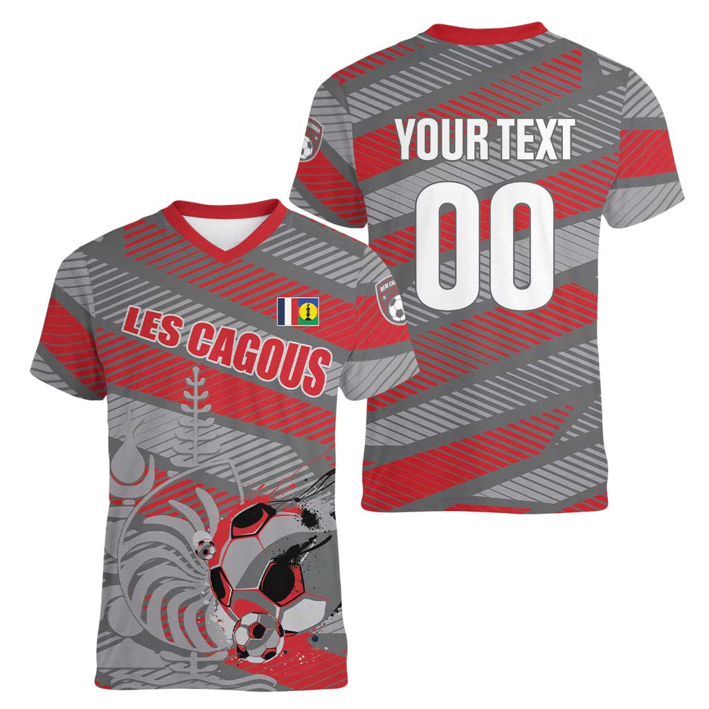 Custom Football 2026 New Caledonia Women V-Neck T-Shirt Kagus Come On