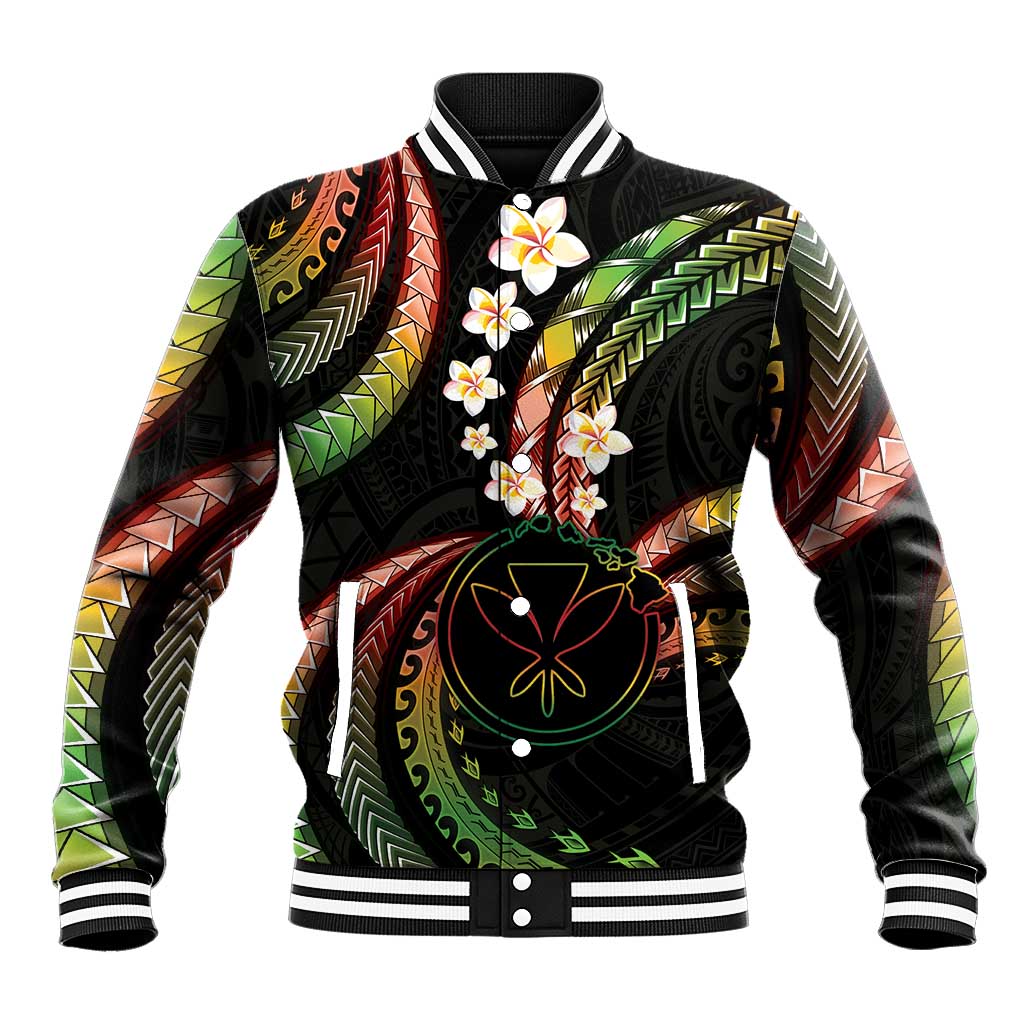 Hawaii Map Kanaka Maoli Baseball Jacket Fantastic Frangipani Reggae