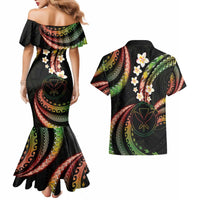 Hawaii Map Kanaka Maoli Couples Matching Mermaid Dress and Hawaiian Shirt Fantastic Frangipani Reggae