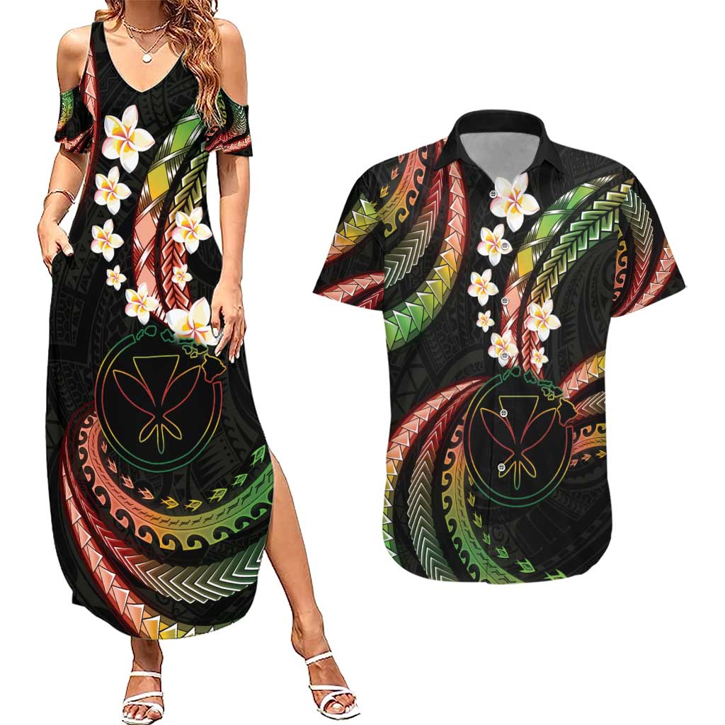 Hawaii Map Kanaka Maoli Couples Matching Summer Maxi Dress and Hawaiian Shirt Fantastic Frangipani Reggae