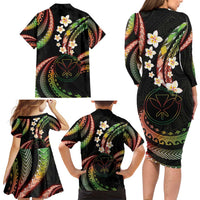 Hawaii Map Kanaka Maoli Family Matching Long Sleeve Bodycon Dress and Hawaiian Shirt Fantastic Frangipani Reggae