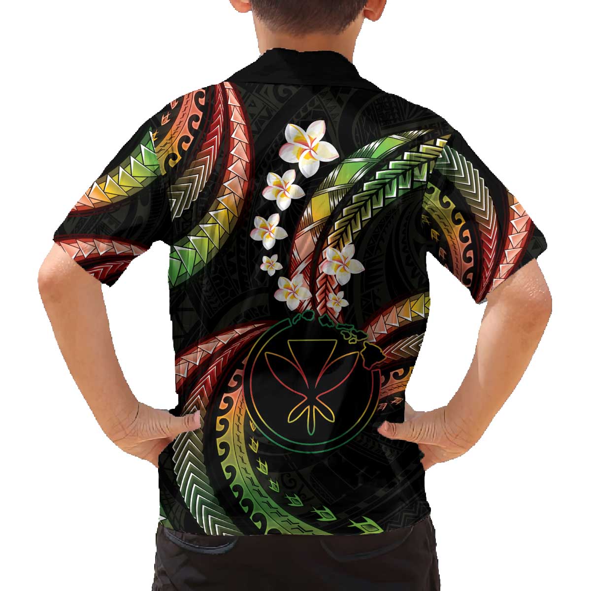 Hawaii Map Kanaka Maoli Family Matching Off The Shoulder Long Sleeve Dress and Hawaiian Shirt Fantastic Frangipani Reggae