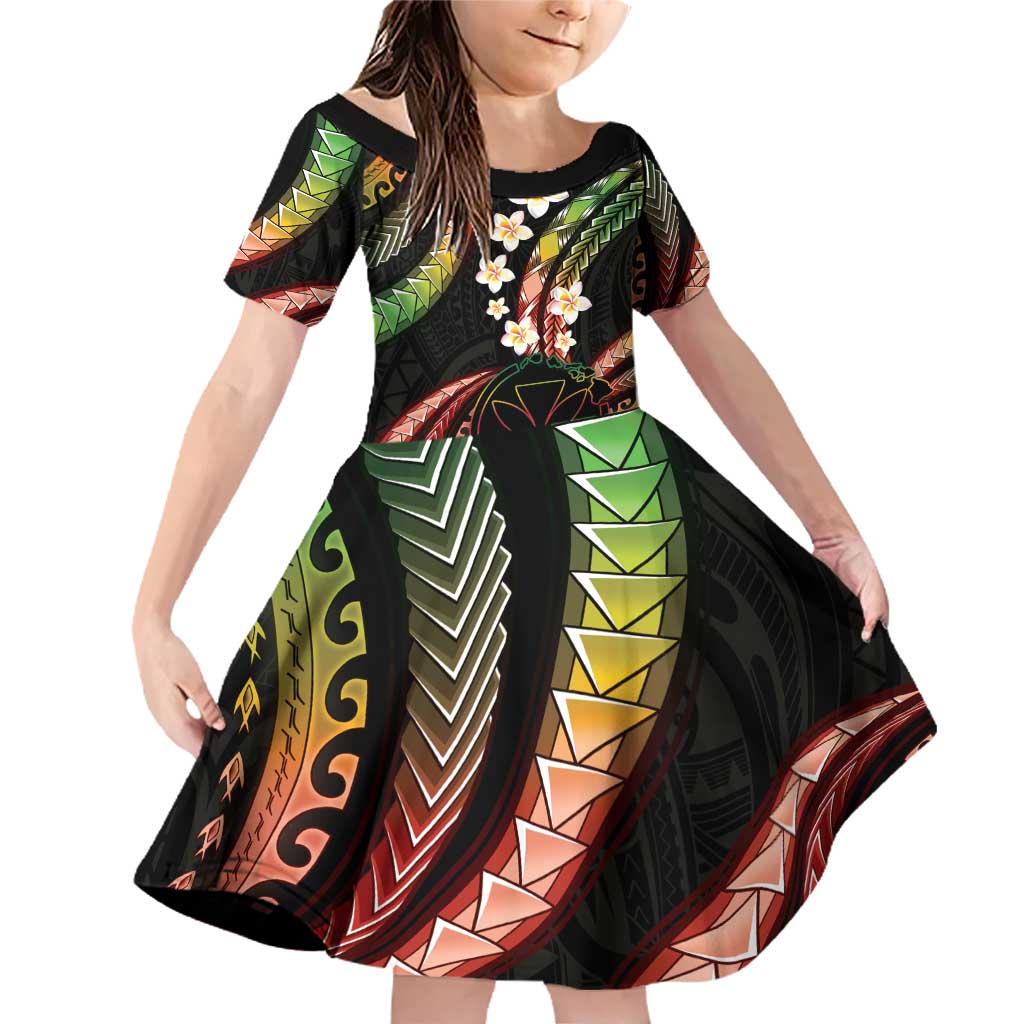 Hawaii Map Kanaka Maoli Family Matching Off Shoulder Short Dress and Hawaiian Shirt Fantastic Frangipani Reggae