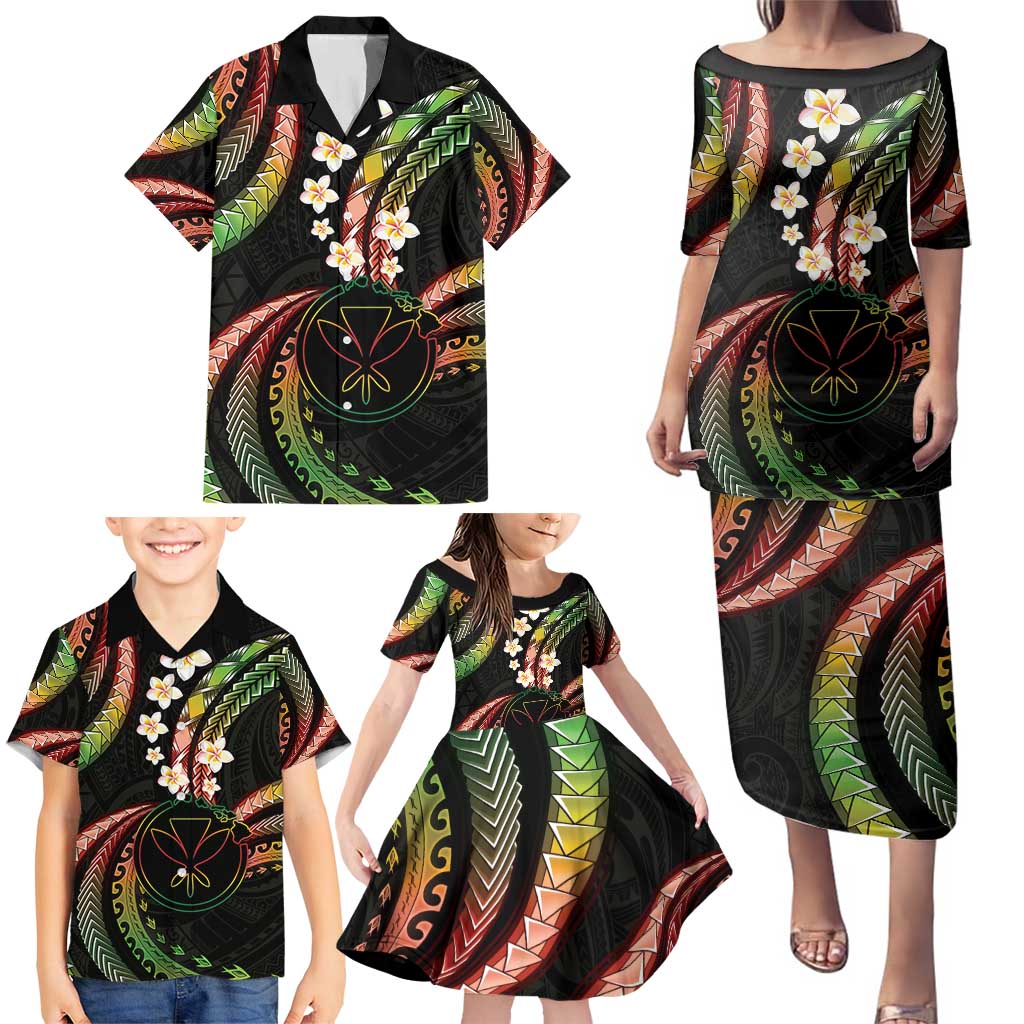 Hawaii Map Kanaka Maoli Family Matching Puletasi and Hawaiian Shirt Fantastic Frangipani Reggae