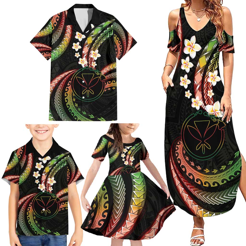 Hawaii Map Kanaka Maoli Family Matching Summer Maxi Dress and Hawaiian Shirt Fantastic Frangipani Reggae